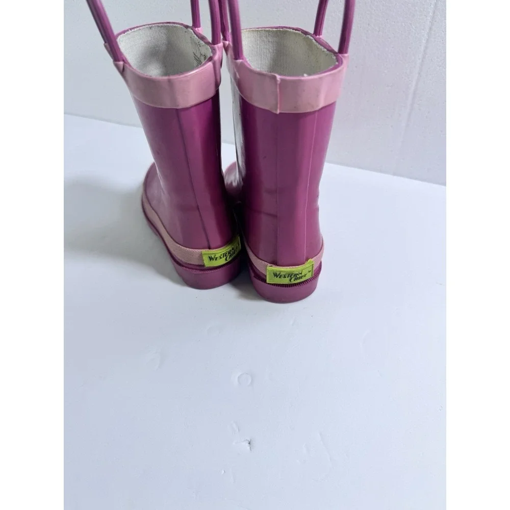 Western Chief Girls Pink Rain Boots Size 7/8 Waterproof PVC Pull On Puddle Shoes